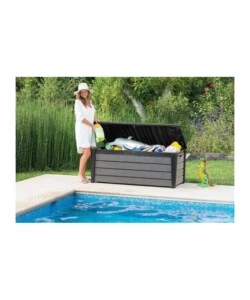 Baule da esterno keter "brushwood" in resina grafite effetto legno 454 lt 145x69,7x60,3 cm